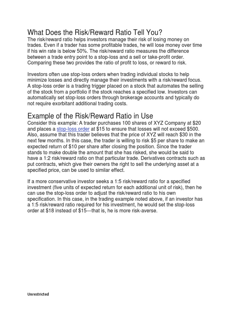 What Does The Risk Reward Ratio Tell You | PDF