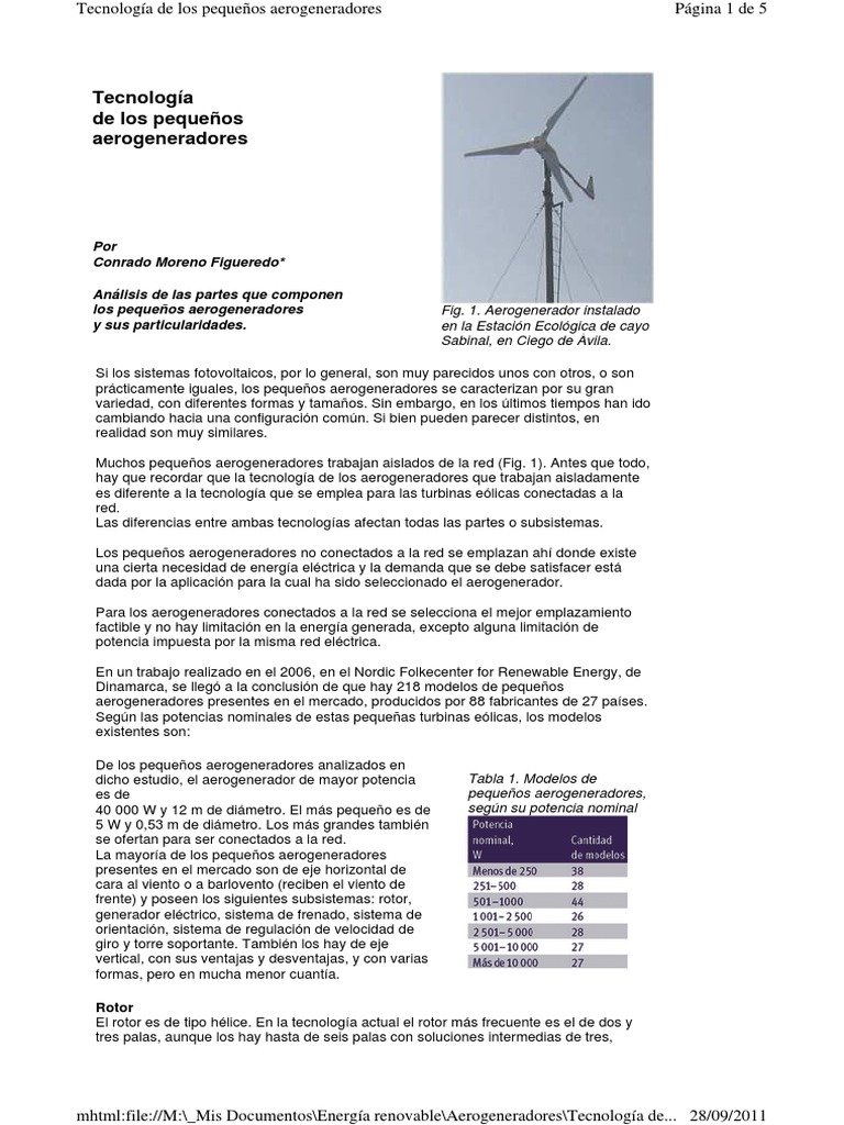 Tecnología de Los Pequeños Aerogeneradores | PDF | Turbina eólica ...