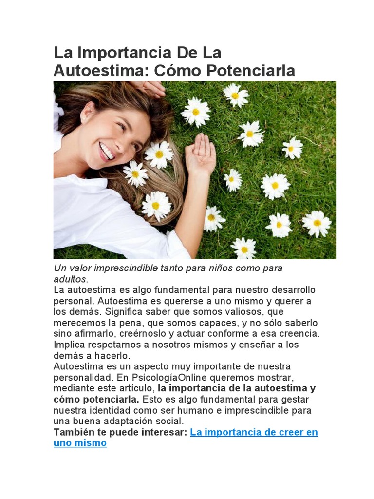 Importancia de la Autoestima en la Vida | PDF | Autoestima | Psicología ...