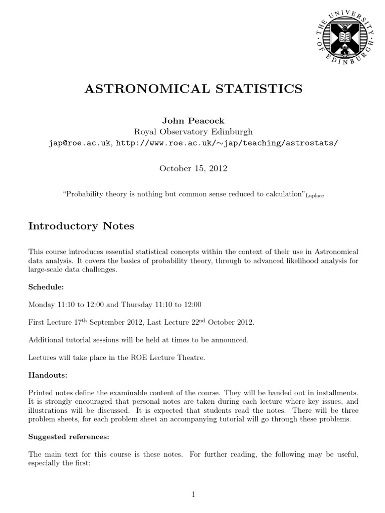 Astronomical Statistics: Introductory Notes | PDF | Probability ...