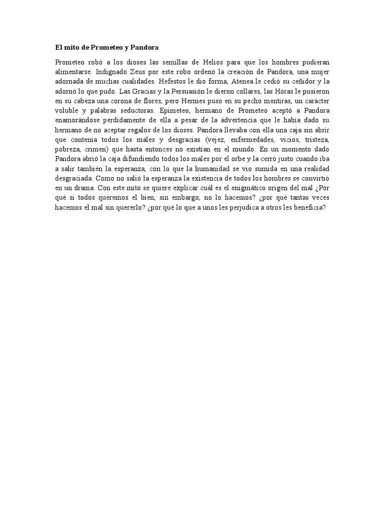El Mito de Prometeo y Pandora PDF