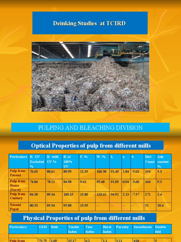 Deinking Study Results at TCIRD | PDF | Sodium Hydroxide | Pulp (Paper)