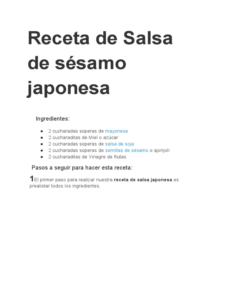 Receta de Salsa de Sésamo Japonesa Ingredientes PDF Salsa Mayonesa
