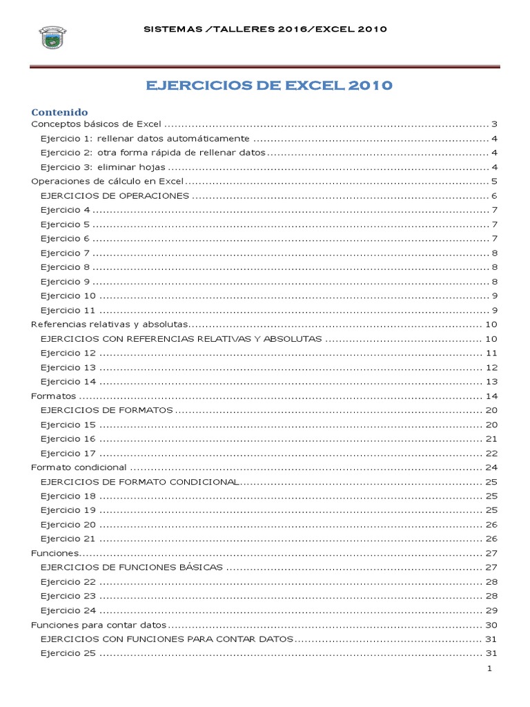 Ejercicios Prácticos de Excel 2010 | PDF | Hoja de cálculo | Microsoft ...