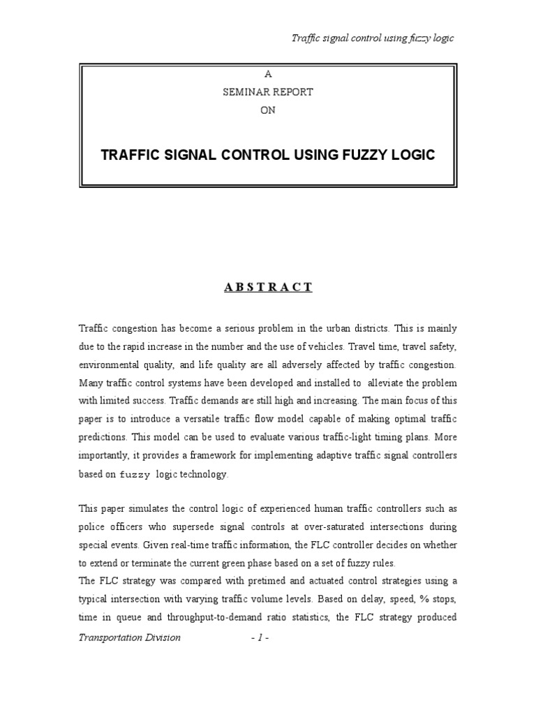 Fuzzy Logic in Traffic Signal Control | PDF | Traffic | Fuzzy Logic