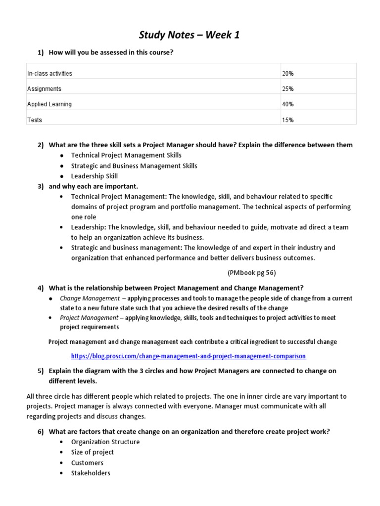 Study Notes - Week 1 - 10236739 | PDF | Project Management | Change ...