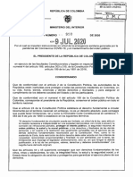 Decreto que reglamenta la cuarentena extendida hasta el 1 de agosto en Colombia