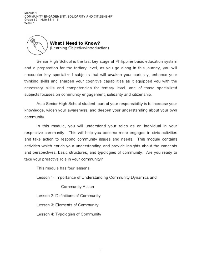 Community Engagement Module 1 Lesson 1 Pdf Community Institution