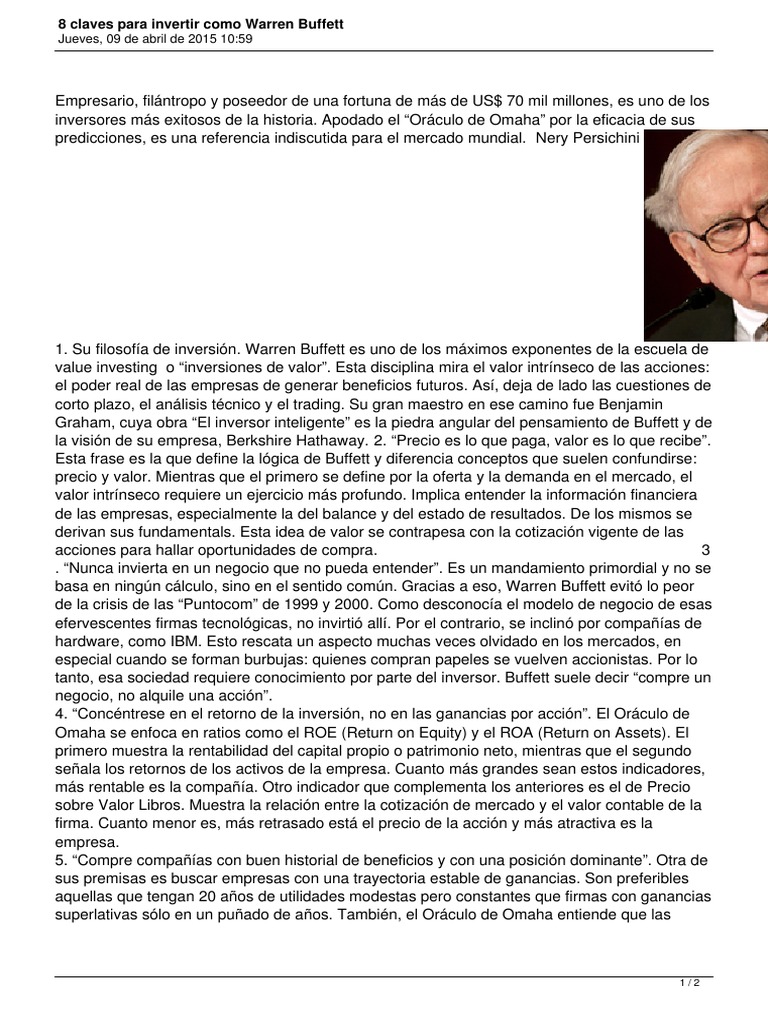 8 Claves para Invertir Como Warren Buffett | PDF | Warren Buffett ...