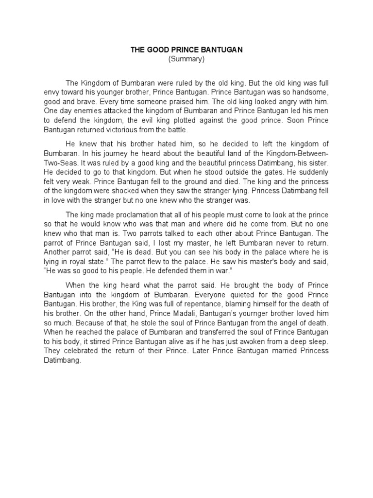 THE GOOD PRINCE BANTUGAN Summary PDF