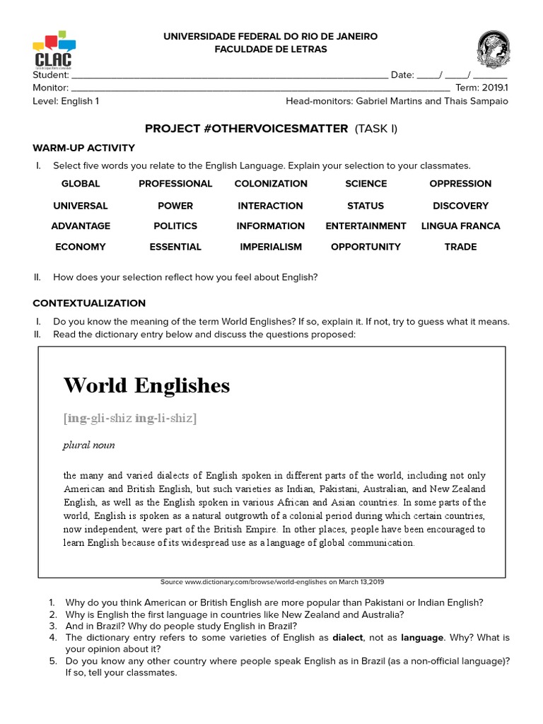 PROJECT I - Task 1 - Research | PDF | English Language | Foreign Language