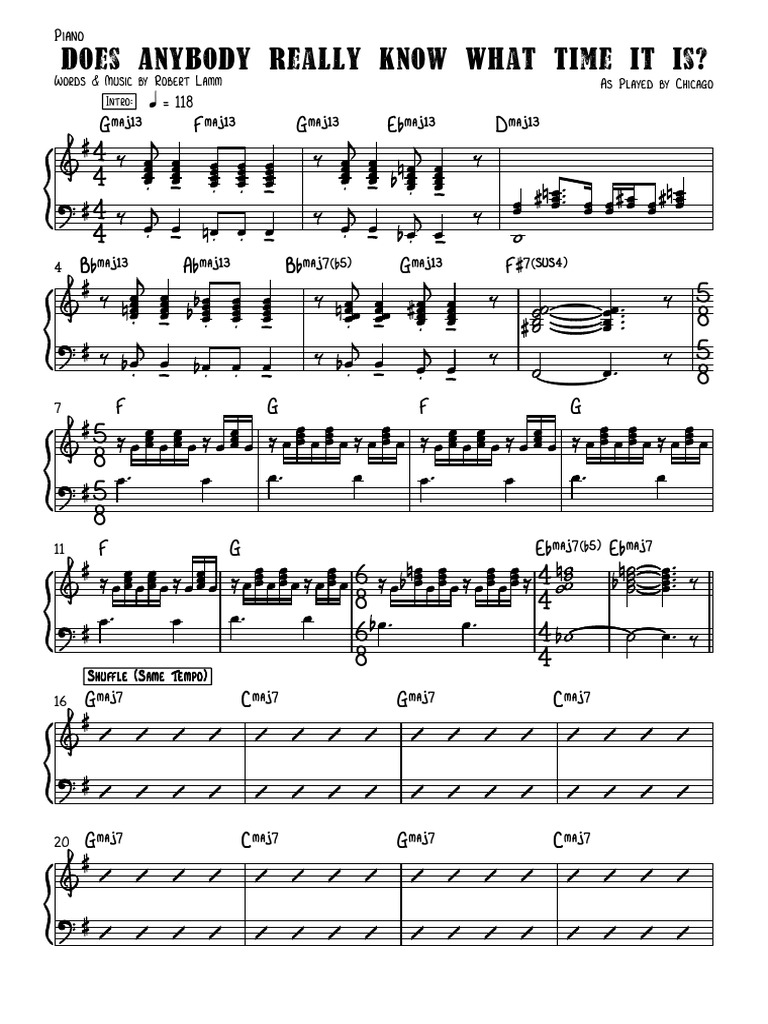 Does Anybody Really Know What Time It Is Piano PDF