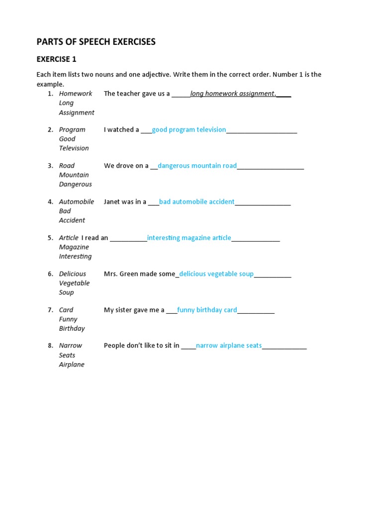 PARTS OF SPEECH PDF EXERCISES visual data 6