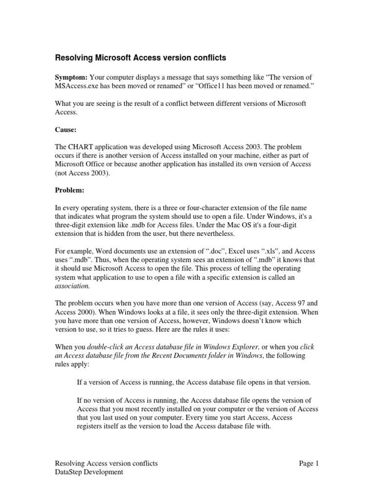 Resolving Microsoft Access Version Conflicts | PDF | Microsoft Access ...