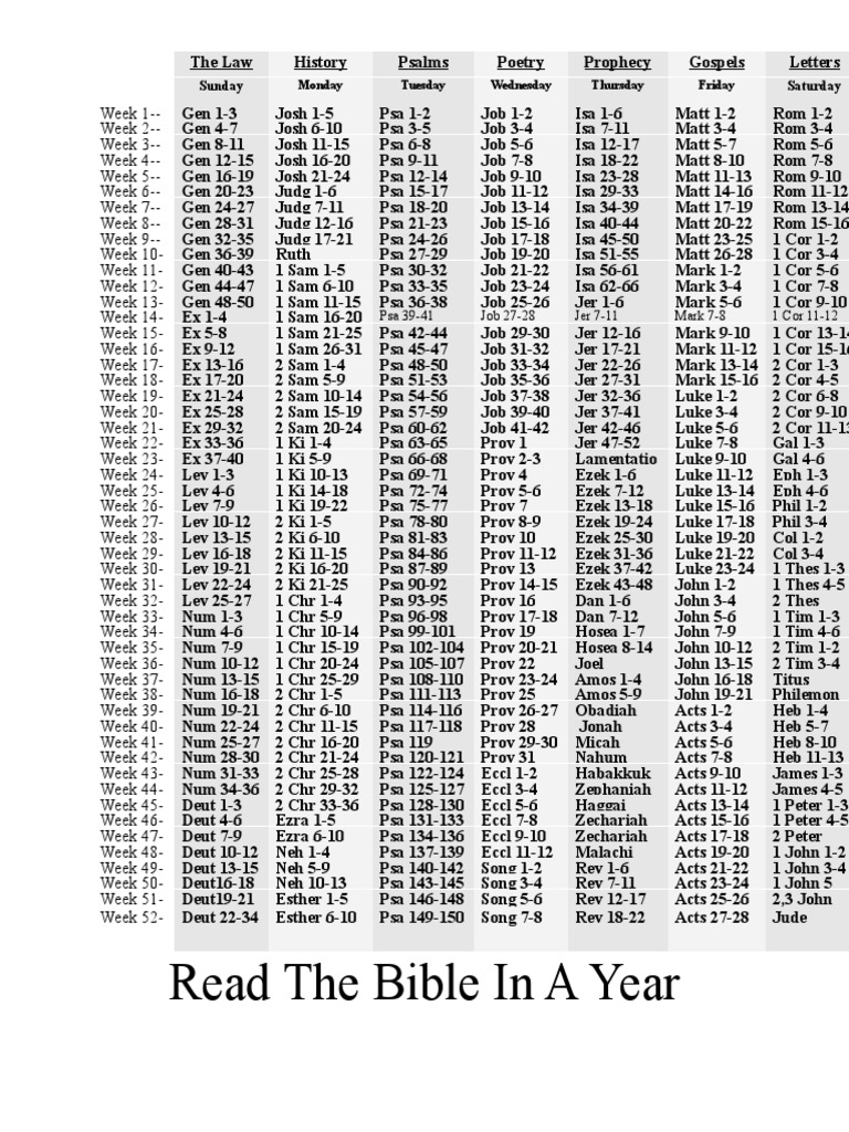 Read The Bible in A Year Sunday Saturday PDF Christian Bible