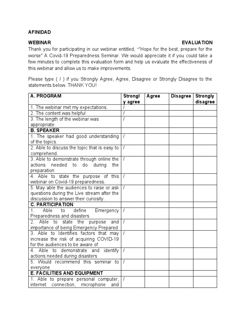 Webinar Evaluation Pdf Web Conferencing Cognition