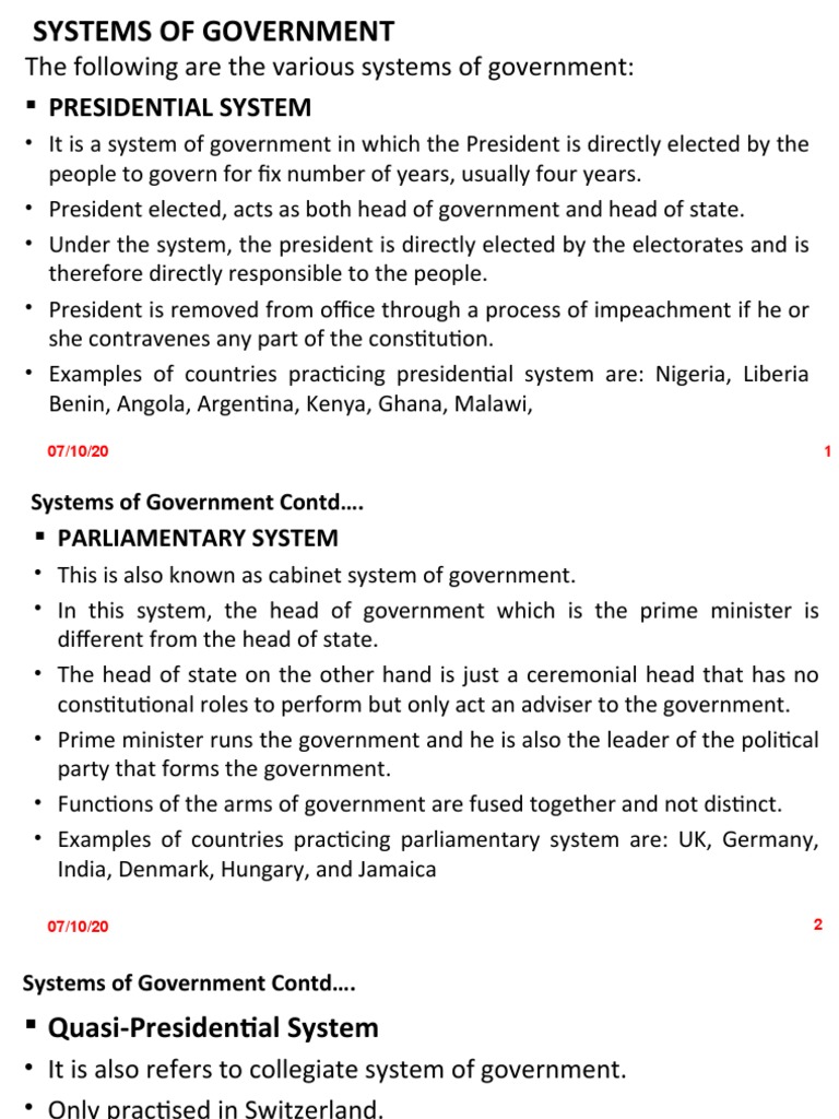 GNS 121 Systems of Government PDF (Government) Heads Of