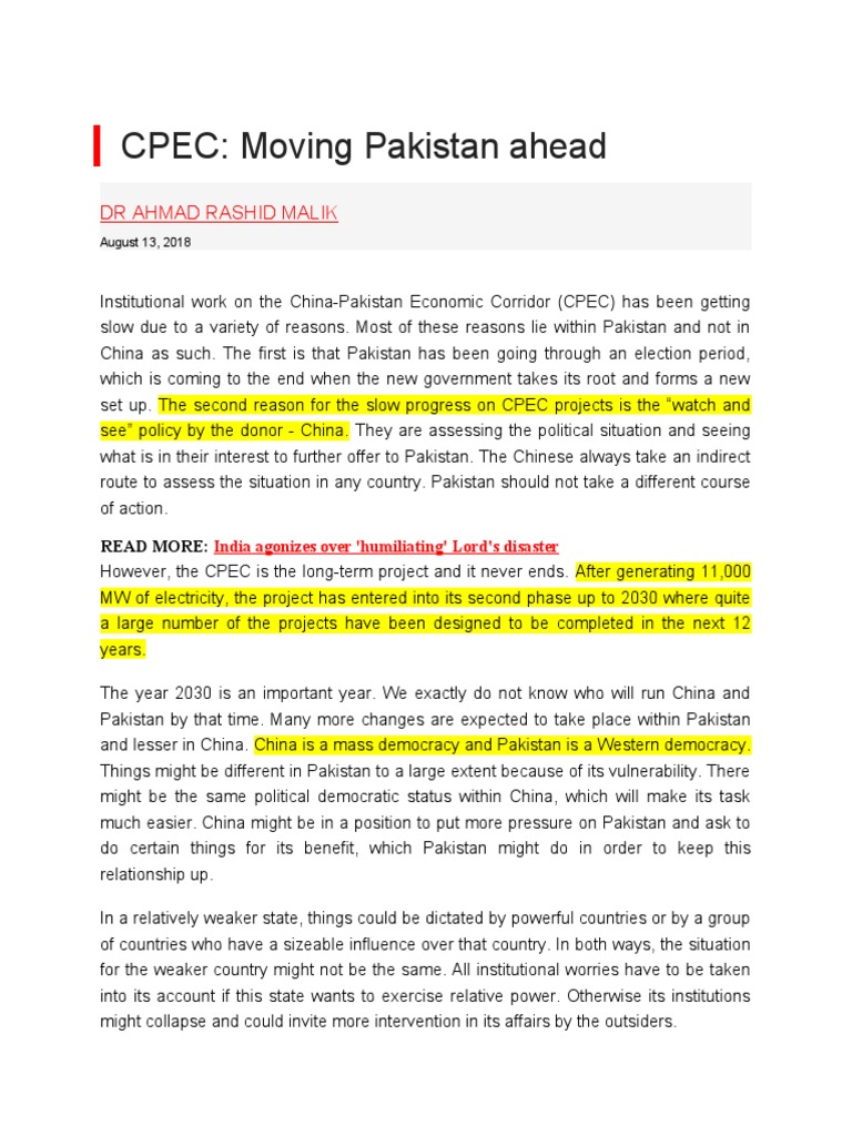 CPEC's Impact on Pakistan's Development | PDF | Pakistan | China