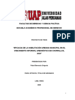 “EFICACIA DE LA HABILITACIÓN URBANA MUNICIPAL EN EL CRECIMIENTO INFORMAL URBANÍSTICO EN CHORRILLOS, 2020”