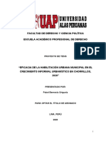 Eficacia de La Habilitación Urbana Municipal en El Crecimiento Informal Urbanístico en Chorrillos, 2020
