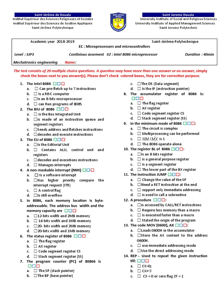 Intel 8086 Microprocessor Exam Questions | PDF | Microprocessor ...