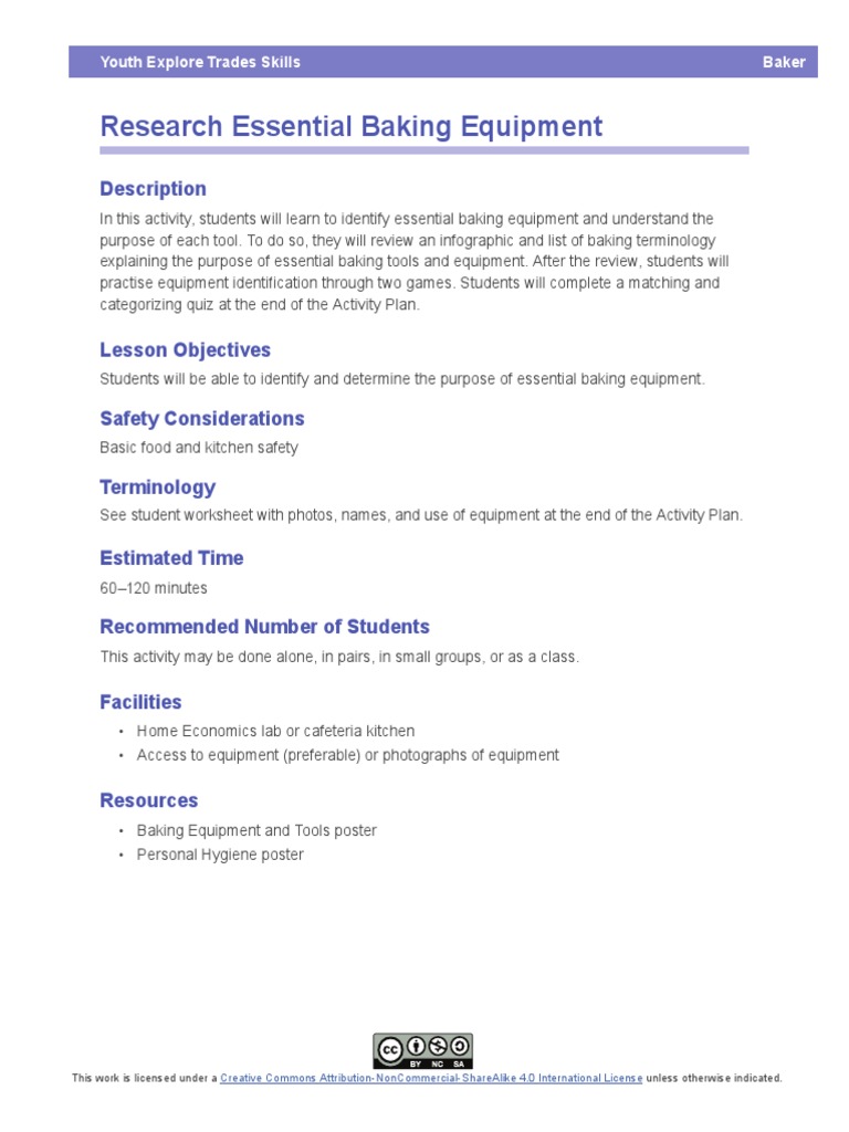 Research Essential Baking Equipment: Description | PDF | Baking | Dough