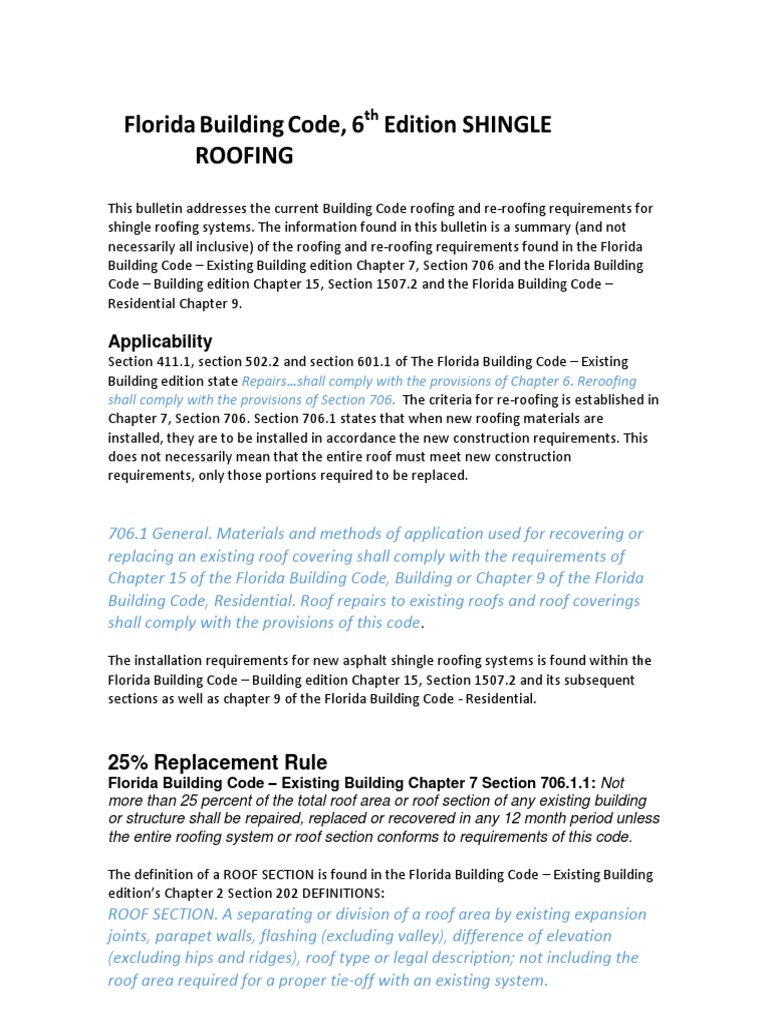 Shingle Roofing Codes Florida Building Code 6th Edition PDF Roof