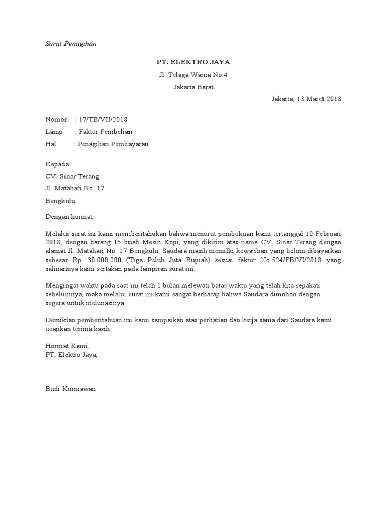 Contoh Surat Penagihan Pembayaran | PDF