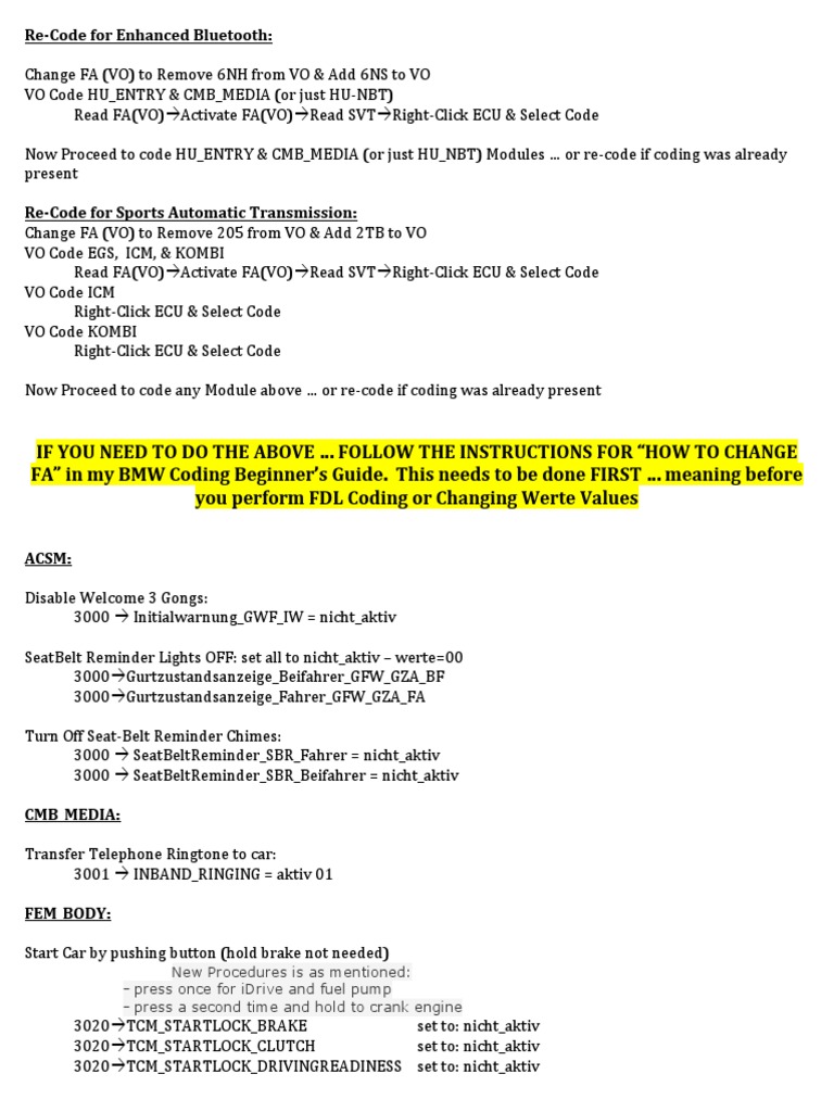 BMW F30 Coding Instructions Guide | PDF | Motor Vehicle | Manufactured ...