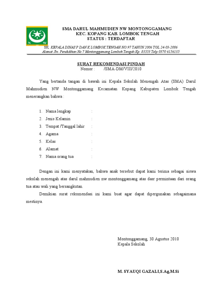 Contoh Buat Surat Madrasah