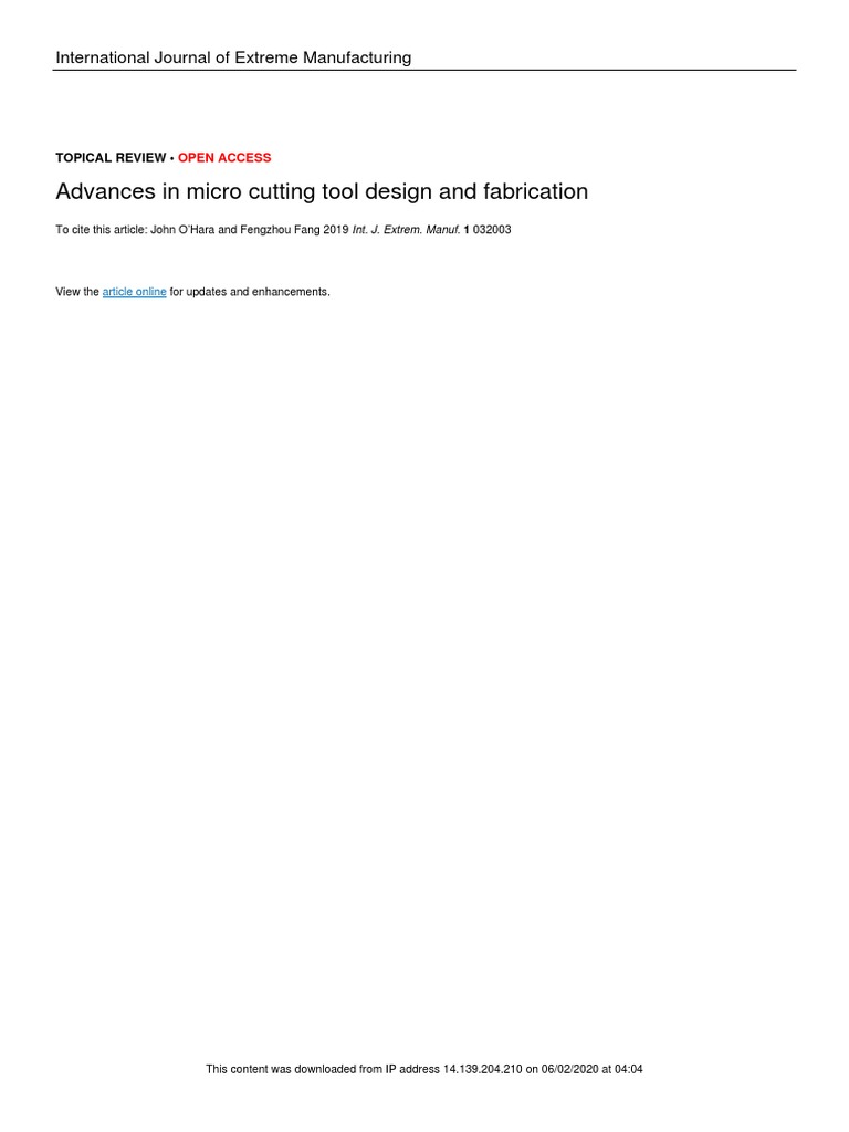 Advances in Micro Cutting Tool Design and Fabrication: International ...