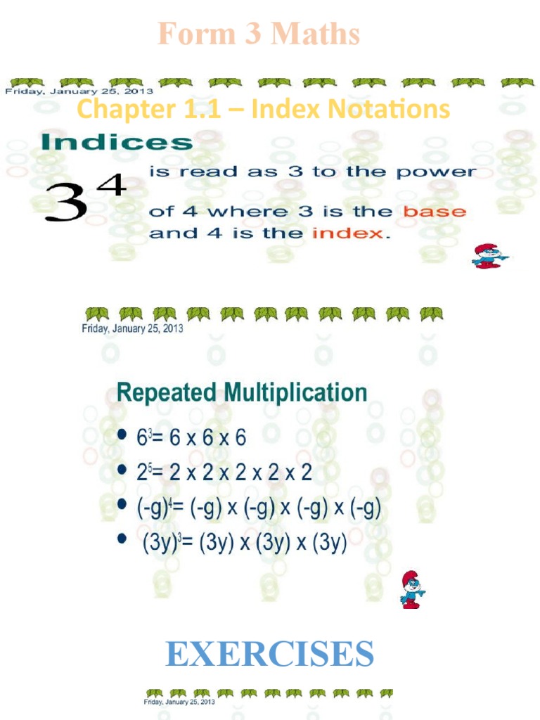 Indices and Index Notation Exercises | PDF
