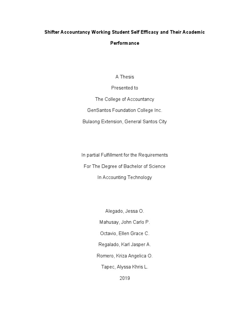 Shifter Accountancy Working Student Self Efficacy and Their Academic