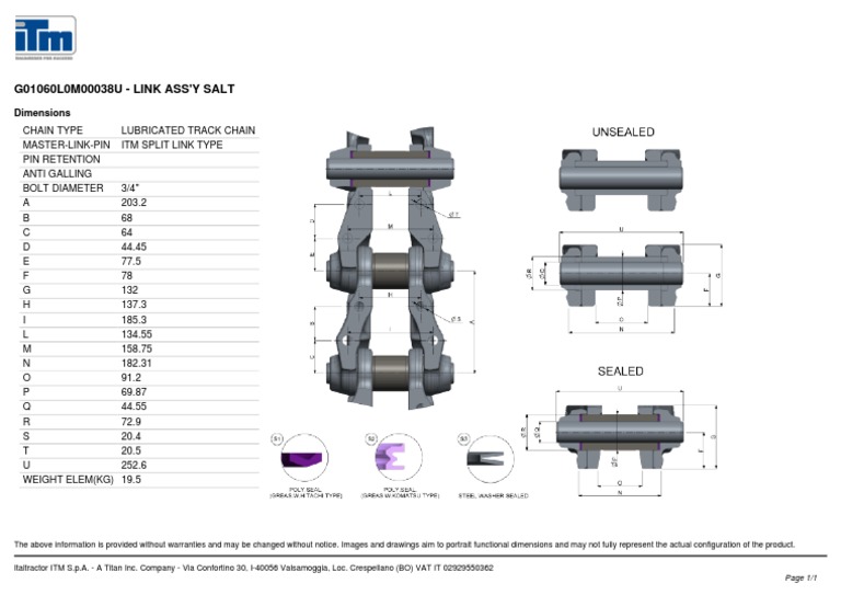 ITM Lubricated Track Chain Specifications | PDF
