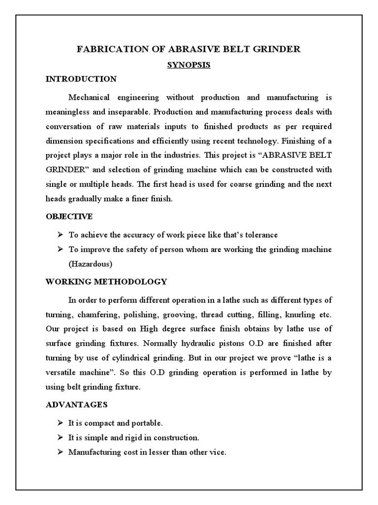 Fabrication of Abrasive Belt Grinder PDF