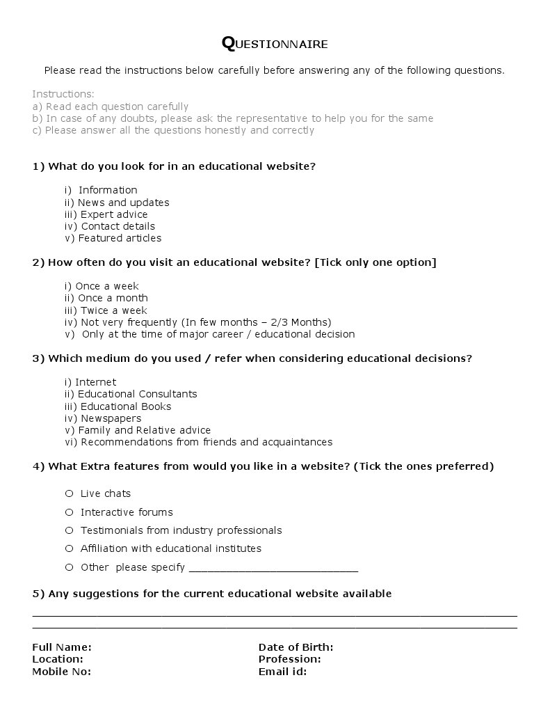 Educational Website Feedback Questionnaire | PDF