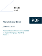 Mark Scheme (Final) January 2020: Pearson Edexcel International GCSE in English Language B (4EB1) Paper 1