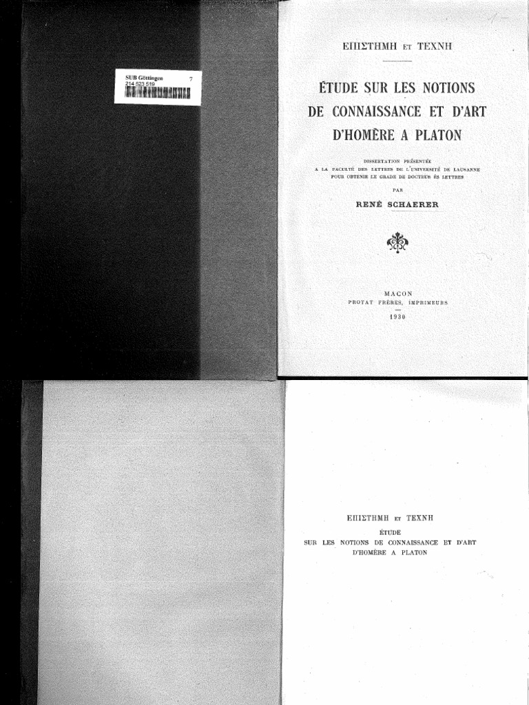 Etude Sur Les Notions de Connaissance Et D'Art D'Homère A