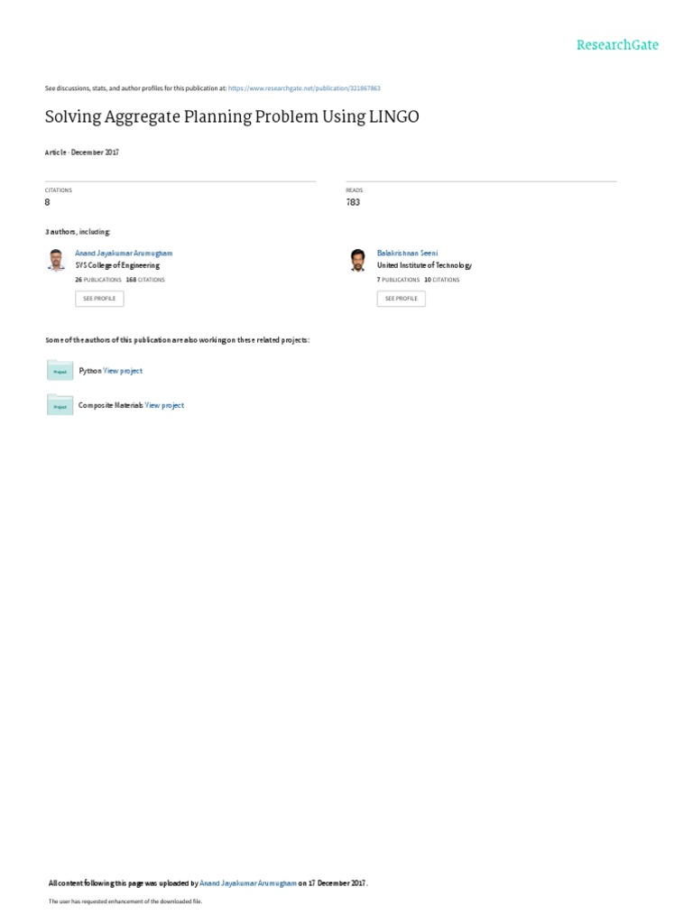 Aggregate Planning Using LINGO PDF Linear Programming Inventory