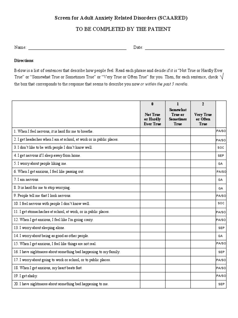 Adult Anxiety Disorder Screening Tool | PDF | Anxiety | Mental Disorder