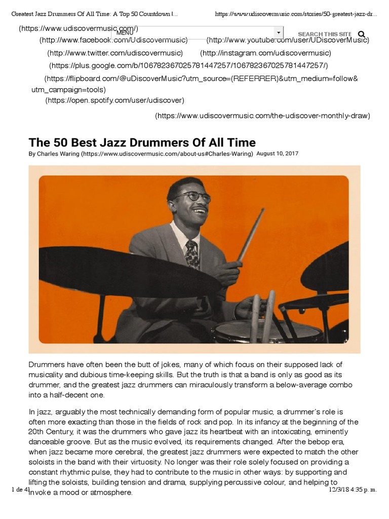 Greatest Jazz Drummers of All Time A Top 50 Countdown Udiscover PDF