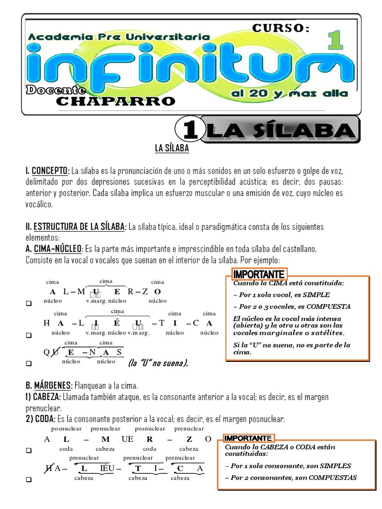 Estructura y ejemplos de la sílaba | PDF | Sílaba | Vocal