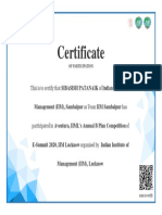 IIM Sambalpur student certificate for E-Summit plan competition