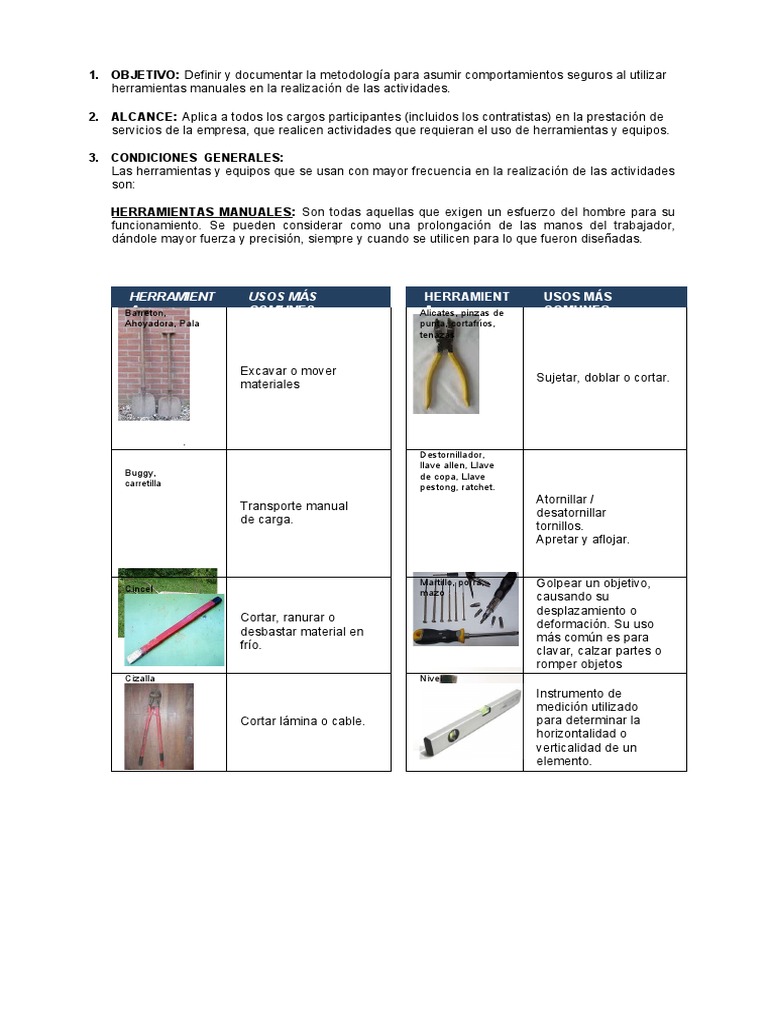 Procedimiento Seguro para El Manejo de Herramientas y Equipos | PDF ...