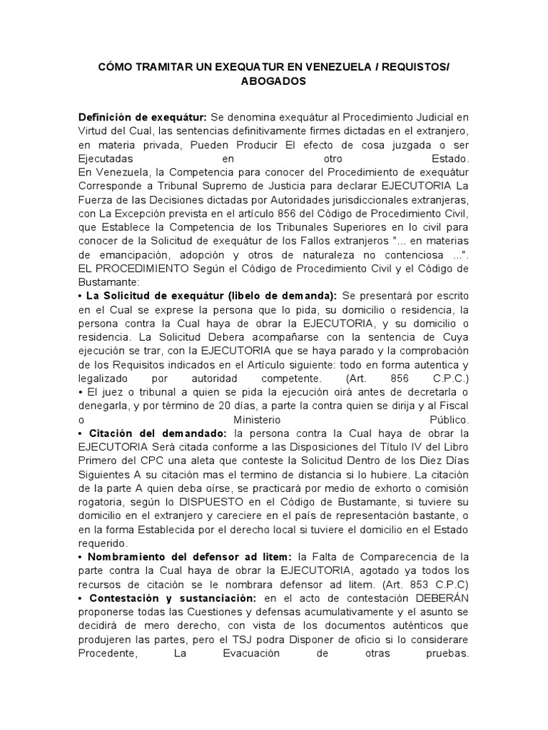 Procedimiento de Exequátur en Venezuela | PDF | Sentencia (ley ...