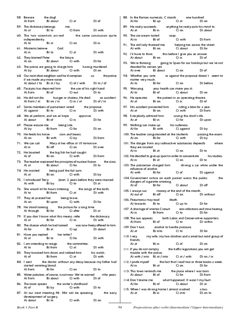 Prepositions After Verbs: Part B | PDF