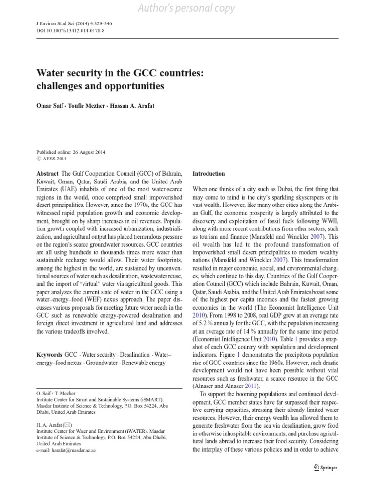 Water Security in The GCC Countries: Challenges and Opportunities | PDF ...