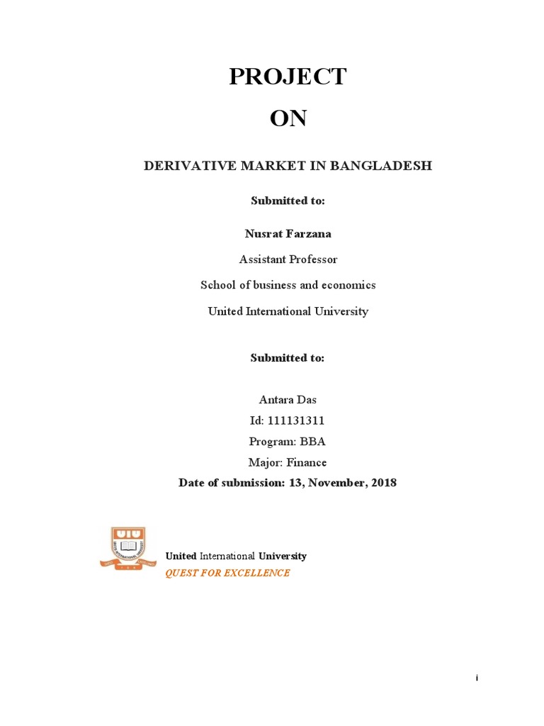 Project ON: Derivative Market in Bangladesh | PDF | Derivative (Finance ...