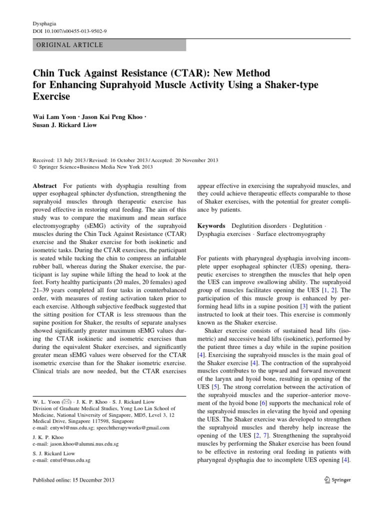 Chin Tuck Against Resistance (CTAR) - New Method For Enhancing ...