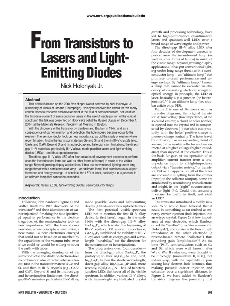 Rom Transistors To Lasers and LightEmitting Diodes Nick Holonyak JR